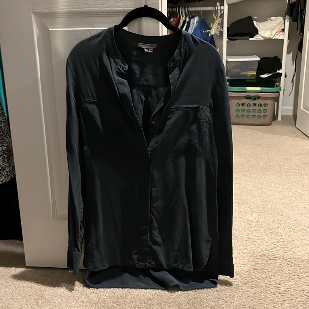 Vince blue long sleeve silk blouse size 4